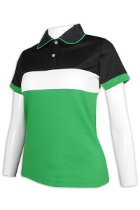 P1160 訂做女裝修身Polo恤 3色拼色 公主領 撞色袖設計 Polo恤供應商     綠色撞色白色、黑色